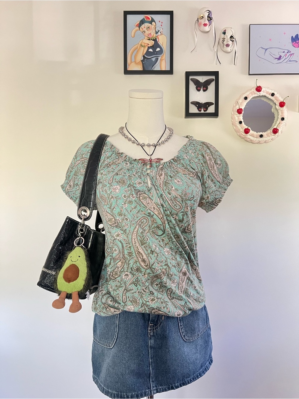 Chaps blue Green Paisley Short-Sleeve Peasant Top